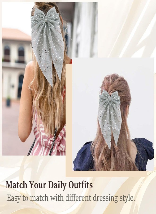 ZEYER Bow Christmas Hair Clips Glitter Silvery Bow Spring Clip Design with Silvery Exquisite Hair Accessories for Women Girls Christmas Gifts Claw Clips 1PCS - Image 3